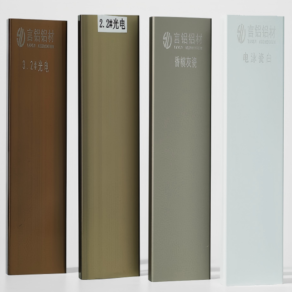 Electrophoresis colored aluminum profile. Provides full and even color penetration. The coating offers exceptional adhesion, high resistance to acid and alkali corrosion, and a smooth, fine texture. A common process for mid-to-high-end door and window profiles